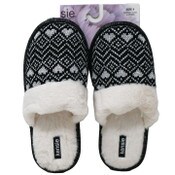 Wholesale - S-XL WOMEN BLK FAIR ISLE KNIT SLIPPER W/FAUX COLLAR KENSIE C/P 18